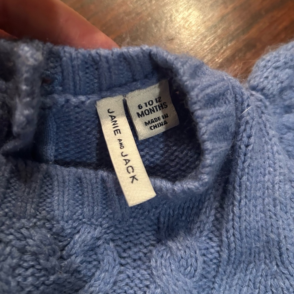 Janie and Jack Blue Baby Girl’s Cable Knit Sweater 6-12 Months Like New - Picture 3 of 5